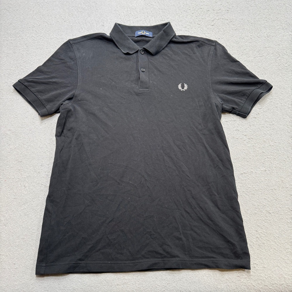 Fred Perry Polo Shirt Men's Large Black Short Sleeve Pique Classic Fit Athletic